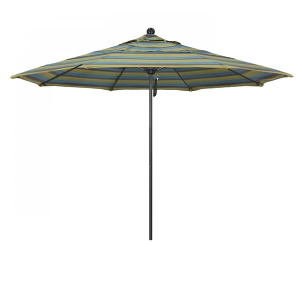 California Umbrella 11' Black Aluminum Market Patio Umbrella, Sunbrella Astoria Lagoon 194061333532 - main